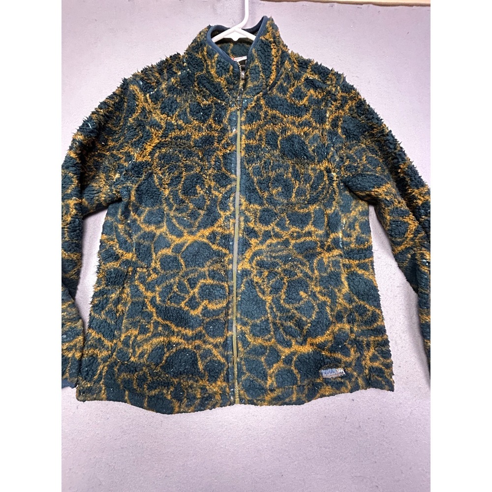Avalanche Jacket Fleece 100% Polyester Teal Yellow Pattern Large Womens